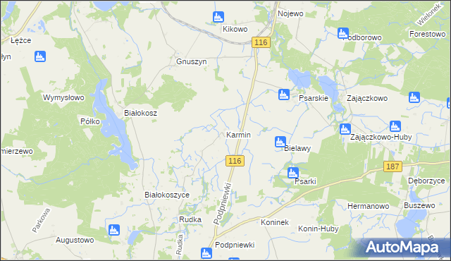 mapa Karmin gmina Pniewy, Karmin gmina Pniewy na mapie Targeo