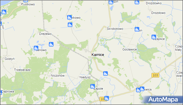 mapa Karnice powiat gryficki, Karnice powiat gryficki na mapie Targeo