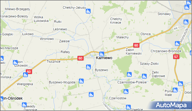 mapa Karniewo powiat makowski, Karniewo powiat makowski na mapie Targeo