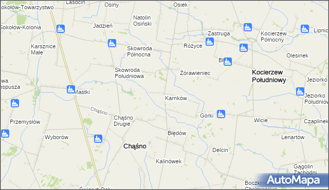 mapa Karnków gmina Chąśno, Karnków gmina Chąśno na mapie Targeo