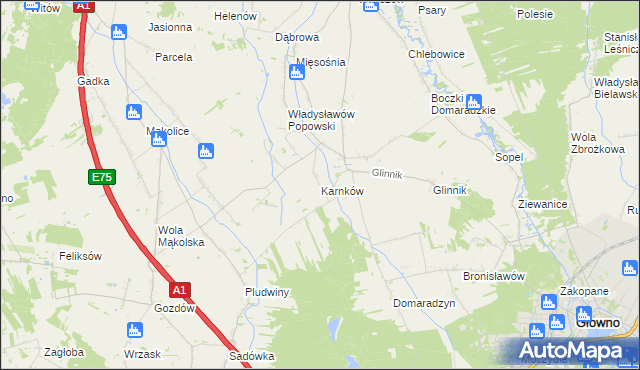 mapa Karnków gmina Głowno, Karnków gmina Głowno na mapie Targeo