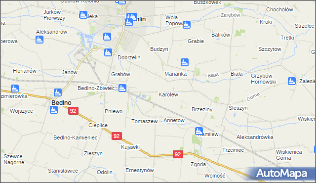 mapa Karolew gmina Bedlno, Karolew gmina Bedlno na mapie Targeo
