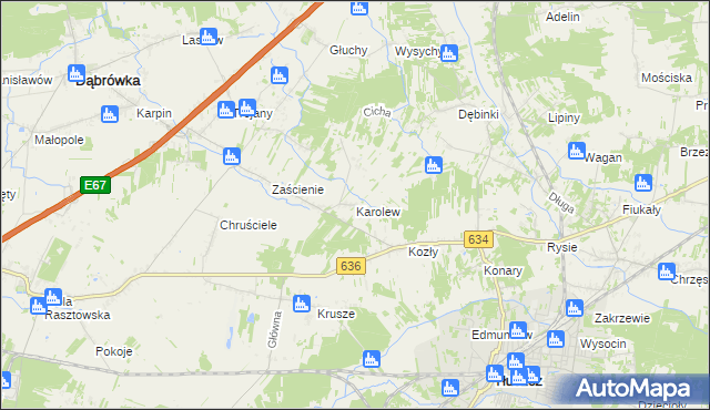 mapa Karolew gmina Dąbrówka, Karolew gmina Dąbrówka na mapie Targeo