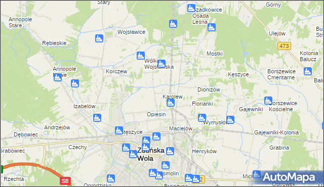 mapa Karolew gmina Zduńska Wola, Karolew gmina Zduńska Wola na mapie Targeo