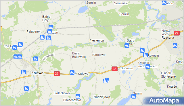 mapa Karolewo gmina Zblewo, Karolewo gmina Zblewo na mapie Targeo