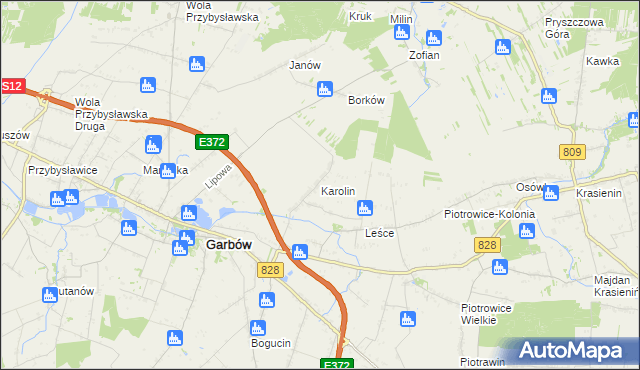 mapa Karolin gmina Garbów, Karolin gmina Garbów na mapie Targeo