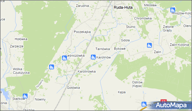 mapa Karolinów gmina Ruda-Huta, Karolinów gmina Ruda-Huta na mapie Targeo