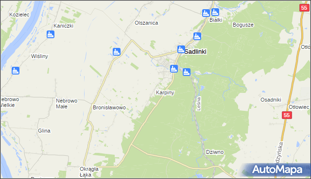 mapa Karpiny, Karpiny na mapie Targeo