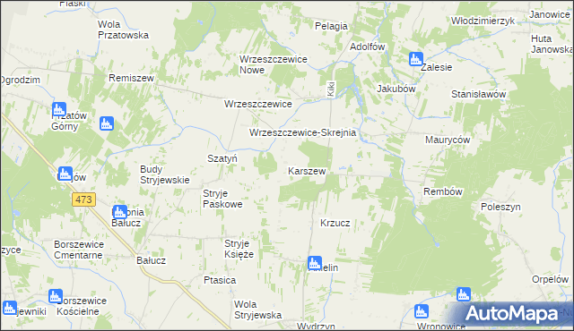 mapa Karszew gmina Łask, Karszew gmina Łask na mapie Targeo