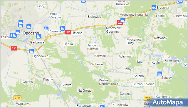 mapa Karwice gmina Opoczno, Karwice gmina Opoczno na mapie Targeo