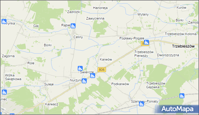 mapa Karwów gmina Trzebieszów, Karwów gmina Trzebieszów na mapie Targeo