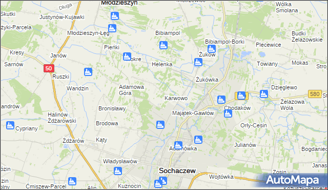 mapa Karwowo gmina Sochaczew, Karwowo gmina Sochaczew na mapie Targeo