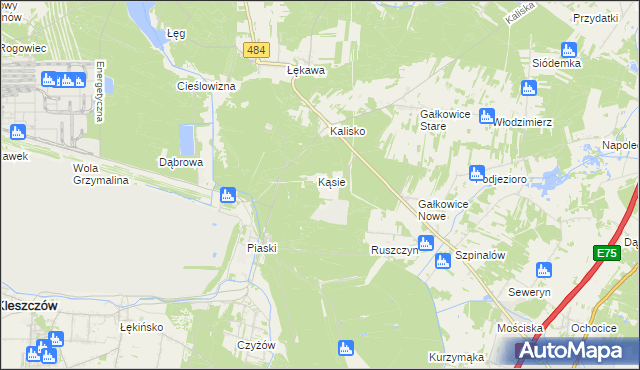 mapa Kąsie gmina Kamieńsk, Kąsie gmina Kamieńsk na mapie Targeo