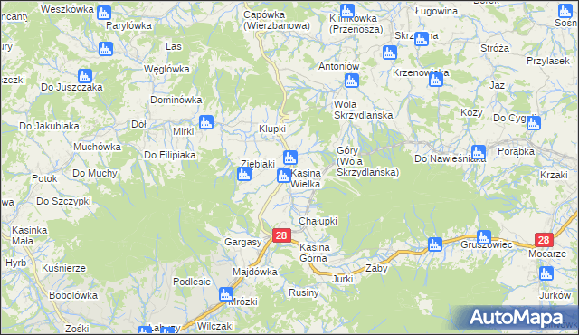 mapa Kasina Wielka, Kasina Wielka na mapie Targeo