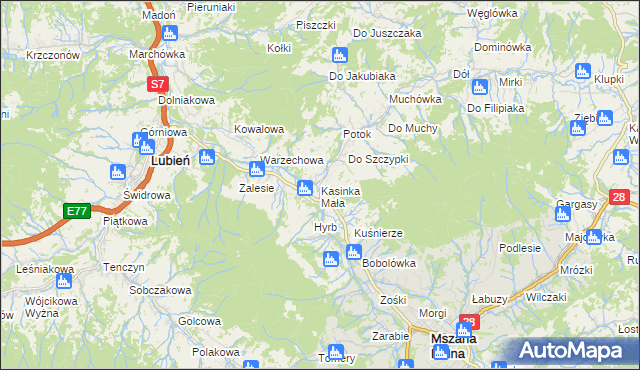 mapa Kasinka Mała, Kasinka Mała na mapie Targeo