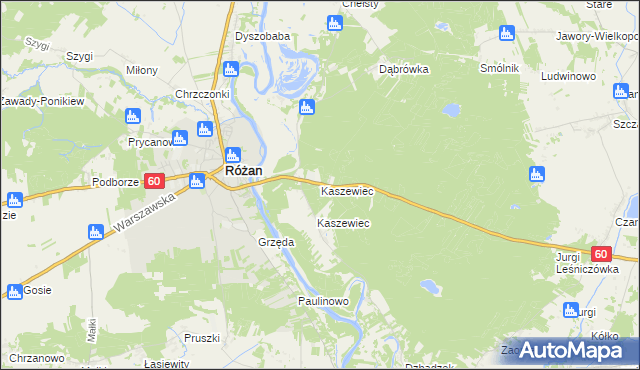 mapa Kaszewiec gmina Goworowo, Kaszewiec gmina Goworowo na mapie Targeo