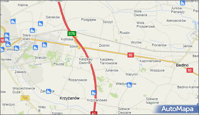 mapa Kaszewy Tarnowskie, Kaszewy Tarnowskie na mapie Targeo