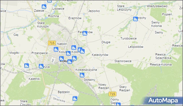 mapa Katarzynów gmina Koluszki, Katarzynów gmina Koluszki na mapie Targeo