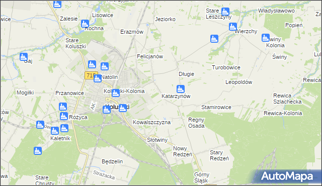 mapa Katarzynów gmina Koluszki, Katarzynów gmina Koluszki na mapie Targeo