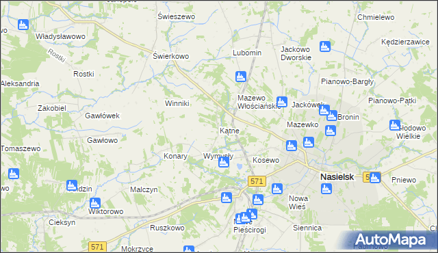 mapa Kątne gmina Nasielsk, Kątne gmina Nasielsk na mapie Targeo