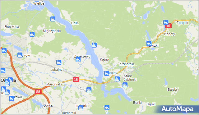 mapa Kątno gmina Ostróda, Kątno gmina Ostróda na mapie Targeo