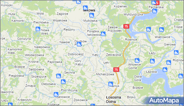 mapa Kąty gmina Iwkowa, Kąty gmina Iwkowa na mapie Targeo