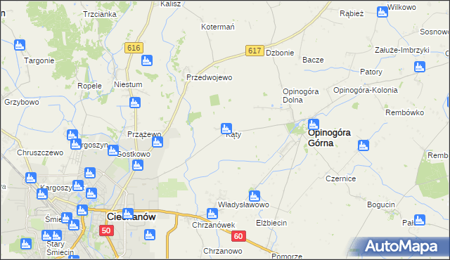 mapa Kąty gmina Opinogóra Górna, Kąty gmina Opinogóra Górna na mapie Targeo