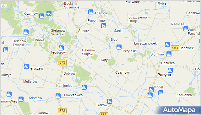 mapa Kąty gmina Pacyna, Kąty gmina Pacyna na mapie Targeo