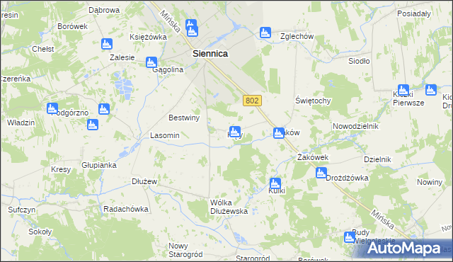 mapa Kąty gmina Siennica, Kąty gmina Siennica na mapie Targeo