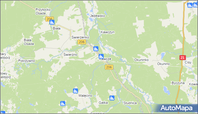 mapa Kawcze gmina Miastko, Kawcze gmina Miastko na mapie Targeo