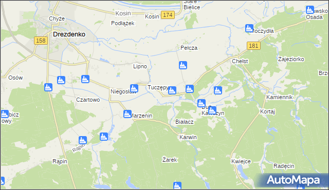 mapa Kawczyn gmina Drawsko, Kawczyn gmina Drawsko na mapie Targeo