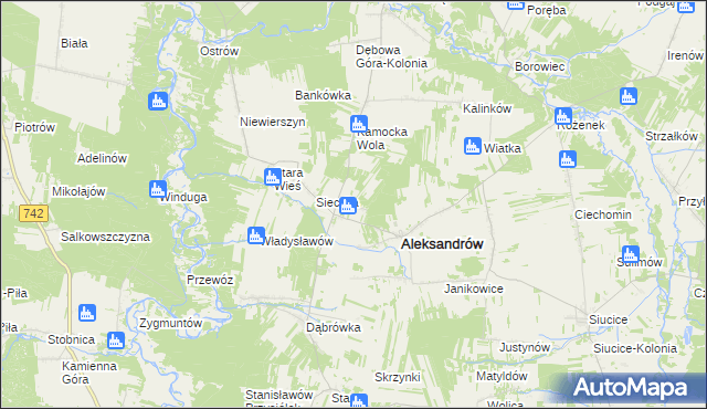 mapa Kawęczyn gmina Aleksandrów, Kawęczyn gmina Aleksandrów na mapie Targeo