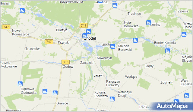 mapa Kawęczyn gmina Chodel, Kawęczyn gmina Chodel na mapie Targeo