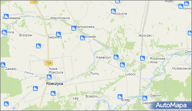 mapa Kawęczyn gmina Rzeczyca, Kawęczyn gmina Rzeczyca na mapie Targeo