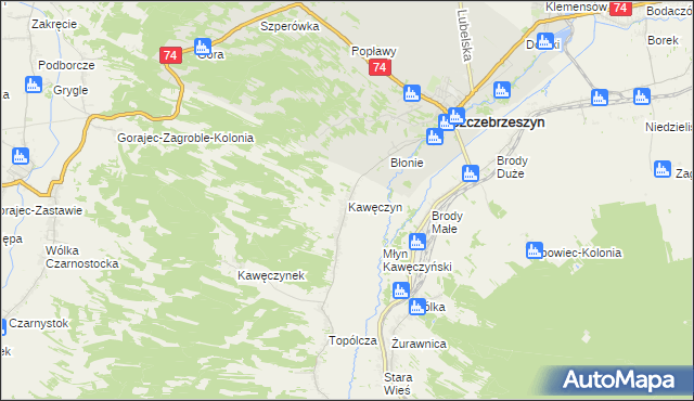 mapa Kawęczyn gmina Szczebrzeszyn, Kawęczyn gmina Szczebrzeszyn na mapie Targeo