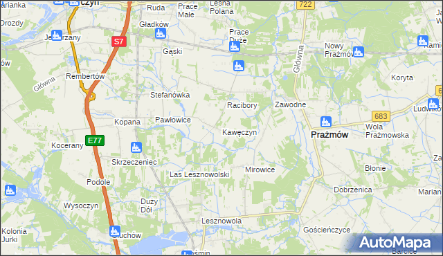 mapa Kawęczyn gmina Tarczyn, Kawęczyn gmina Tarczyn na mapie Targeo