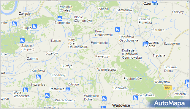 mapa Kawęczyn gmina Wadowice Górne, Kawęczyn gmina Wadowice Górne na mapie Targeo