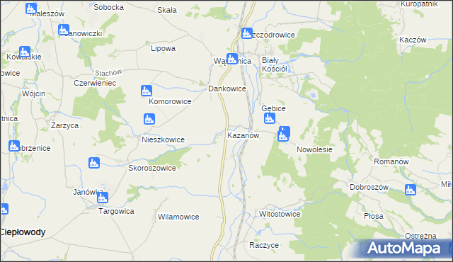 mapa Kazanów gmina Strzelin, Kazanów gmina Strzelin na mapie Targeo