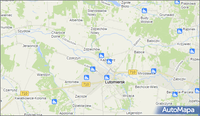 mapa Kazimierz gmina Lutomiersk, Kazimierz gmina Lutomiersk na mapie Targeo