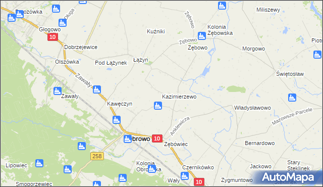mapa Kazimierzewo gmina Obrowo, Kazimierzewo gmina Obrowo na mapie Targeo