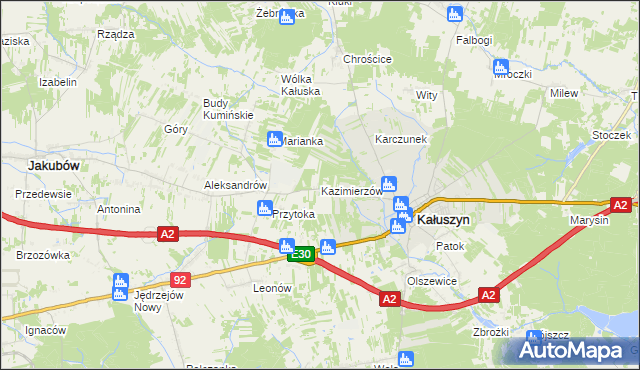 mapa Kazimierzów gmina Kałuszyn, Kazimierzów gmina Kałuszyn na mapie Targeo