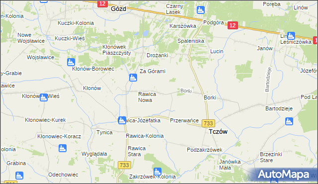 mapa Kazimierzów gmina Tczów, Kazimierzów gmina Tczów na mapie Targeo