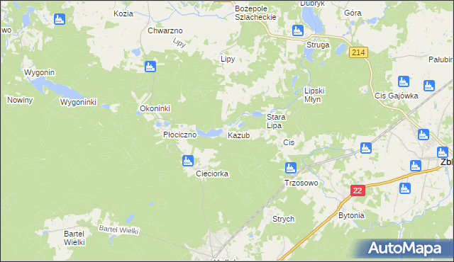 mapa Kazub gmina Kaliska, Kazub gmina Kaliska na mapie Targeo