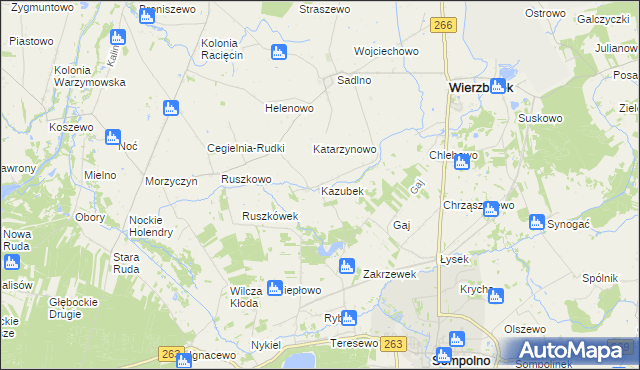 mapa Kazubek gmina Wierzbinek, Kazubek gmina Wierzbinek na mapie Targeo