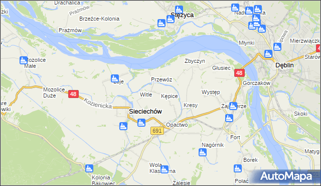 mapa Kępice gmina Sieciechów, Kępice gmina Sieciechów na mapie Targeo