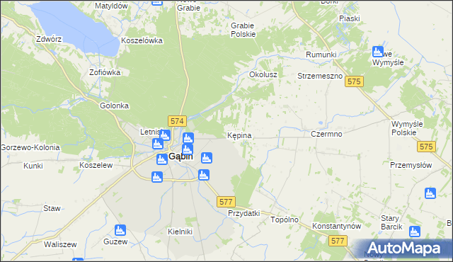 mapa Kępina gmina Gąbin, Kępina gmina Gąbin na mapie Targeo