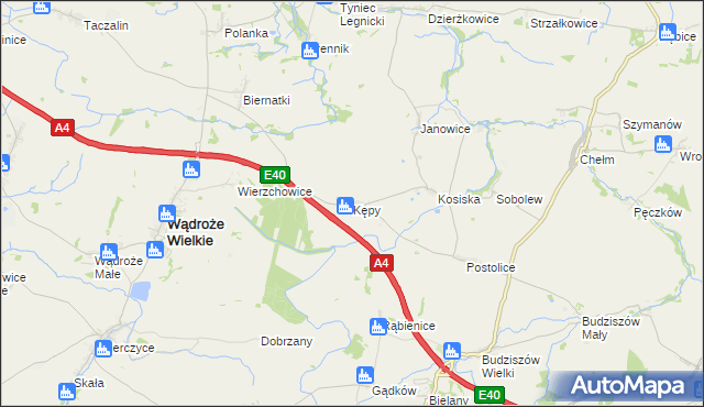 mapa Kępy gmina Wądroże Wielkie, Kępy gmina Wądroże Wielkie na mapie Targeo