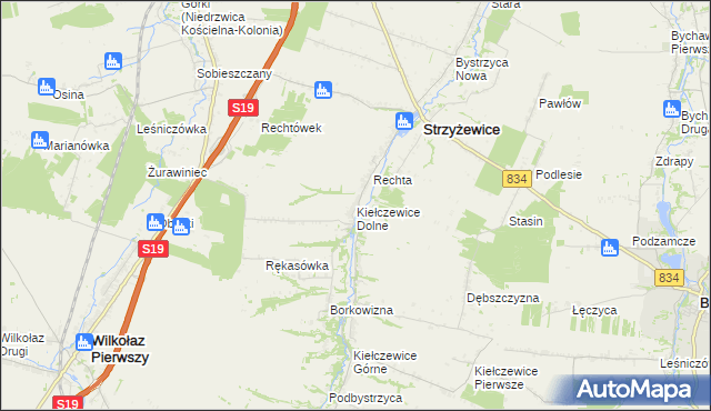 mapa Kiełczewice Dolne, Kiełczewice Dolne na mapie Targeo