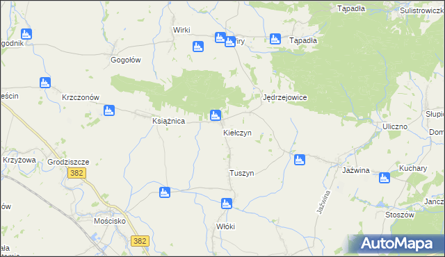 mapa Kiełczyn gmina Dzierżoniów, Kiełczyn gmina Dzierżoniów na mapie Targeo
