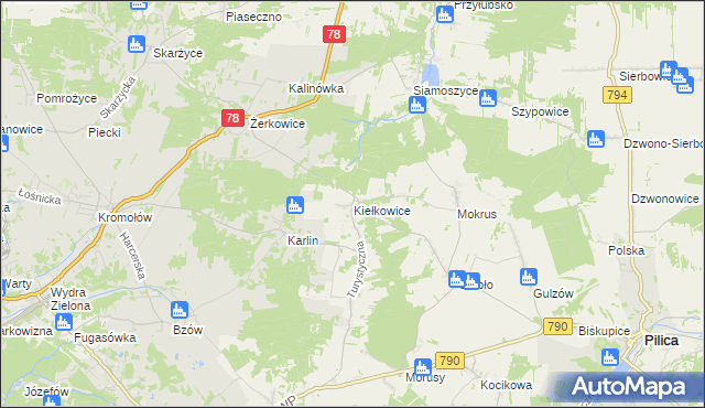 mapa Kiełkowice, Kiełkowice na mapie Targeo